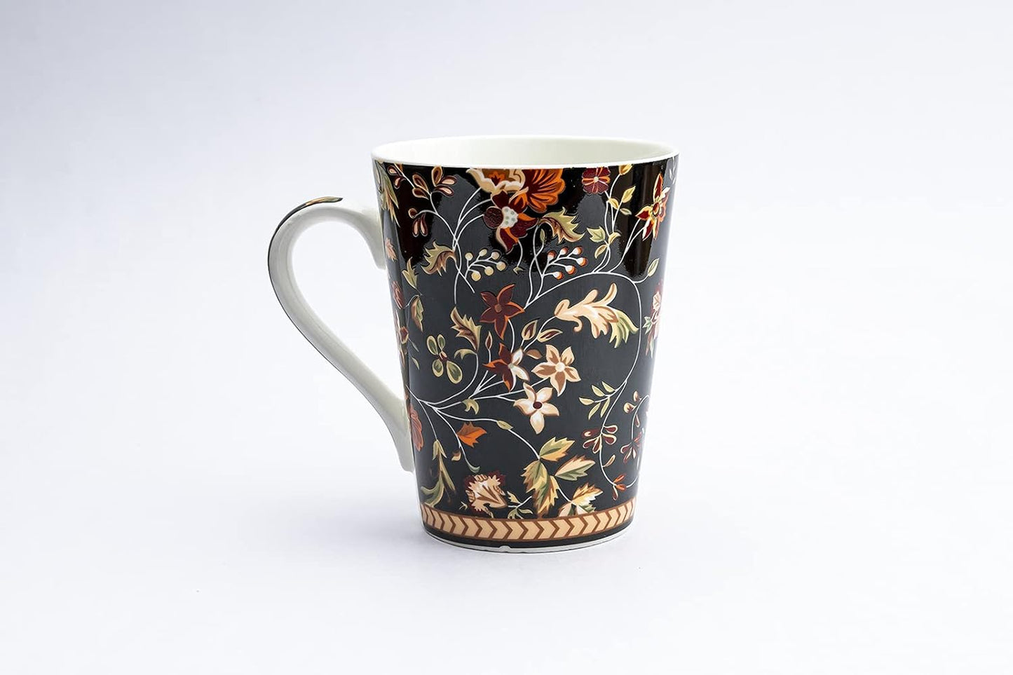 TIO's Ceramic Floral Print - Milk & Coffee Mug, 300 Ml - Set of 2 (Black Beauty)