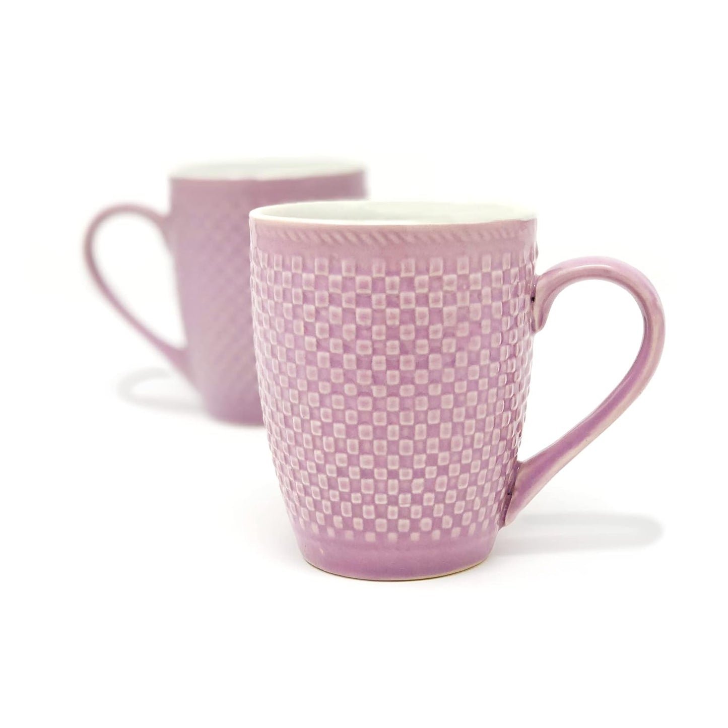 TIO's Pink Check Coffee Mug Set of 2 Ceramic Mugs | Microwave Safe Coffee Mugs (300 Ml Each, Pink)