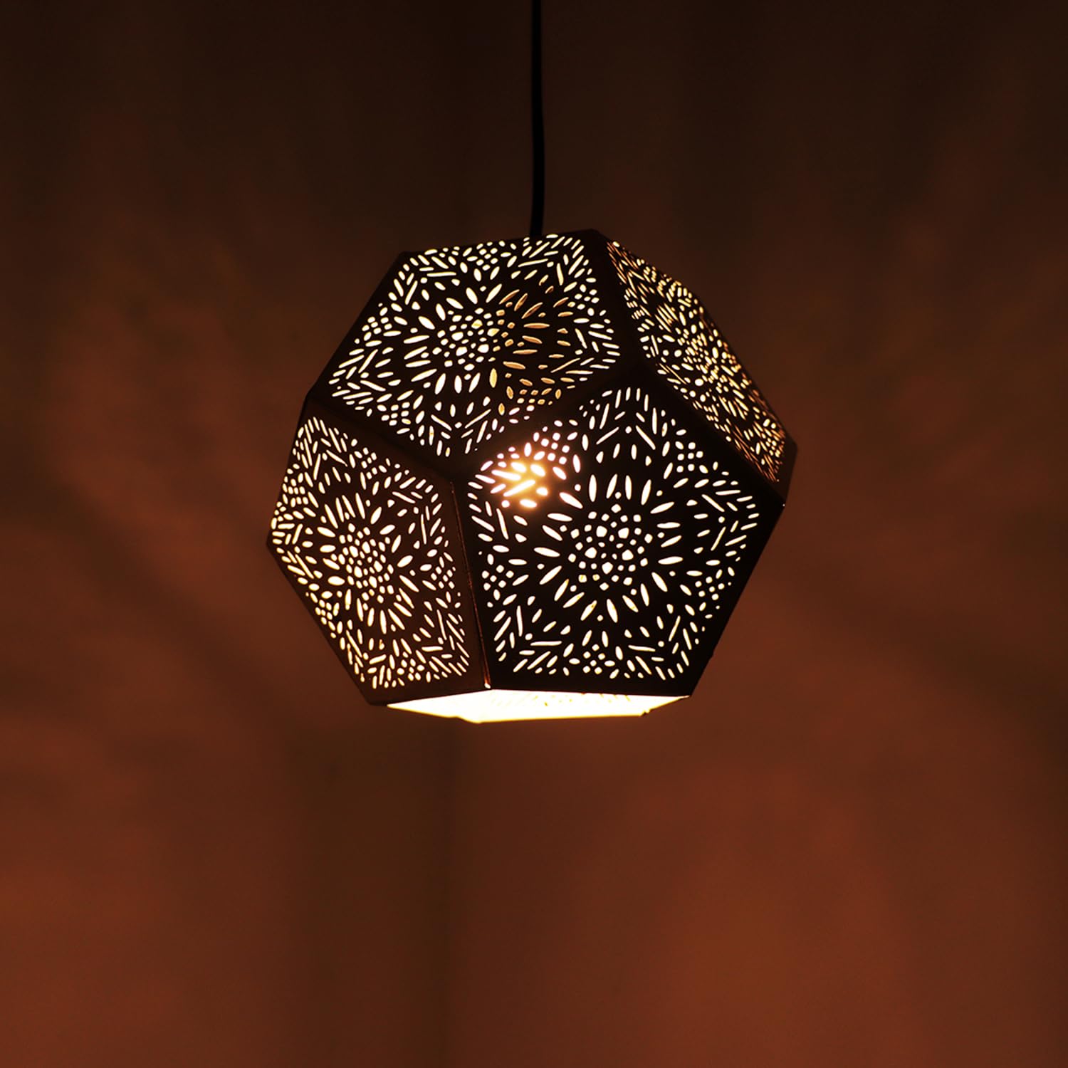 TIO's 'Moroccan Geometry' Hand-Etched Iron Wall Pendant Light for Living Room & Ceiling Hanging Light (Without Bulb) (Corded Electric,7 Inch, Matte Finish) - The Indie Odyssey