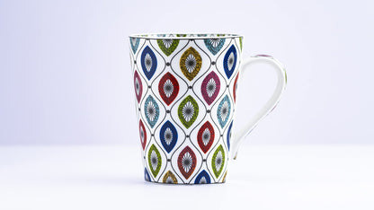 TIO's Ceramic Floral Print - Milk & Coffee Mug, 300 Ml - Set of 2 (Geometric)