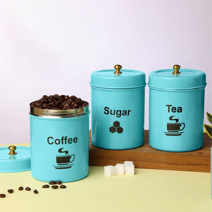 TIO's Stainless Steel Round Canister/Kitchen Storage for Tea Coffee Sugar pack of 3 (Multi Colours)