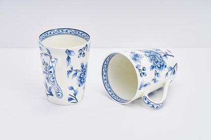 TIO's Ceramic Floral Print - Milk & Coffee Mug, 300 Ml - Set of 2 (Sapphire Bloom)