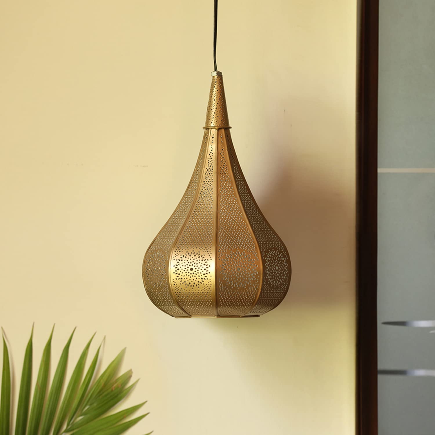 TIO's 'Moroccan Flame' Iron Wall Hanging Light for Living Room | Hand-Etched Ceiling Hanging Lights for Balcony Pendant Light for Bedroom (Without Bulb, Metallic Brown, Corded Electric) - The Indie Odyssey