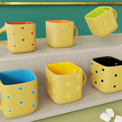 TIO's Ceramic Handcrafted Microwave Safe Cream Polka Dot Printed Tea Cup/Coffee Cup Set