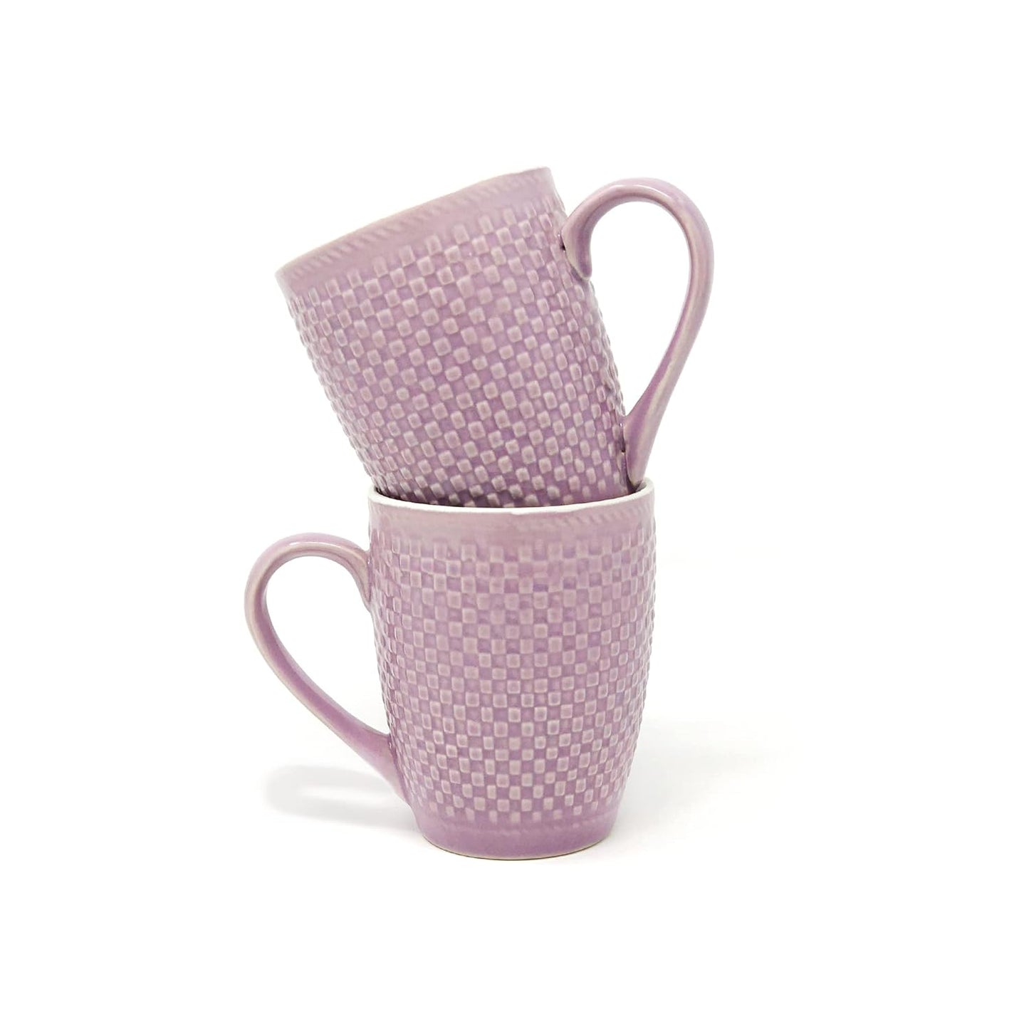 TIO's Pink Check Coffee Mug Set of 2 Ceramic Mugs | Microwave Safe Coffee Mugs (300 Ml Each, Pink)