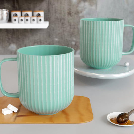 TIO's Coffee Mug Set of 2 Ceramic, Tea Mugs, Microwave Safe Coffee Mugs, Ceramic Tea Cups (330 ml Each, Fringe Green)