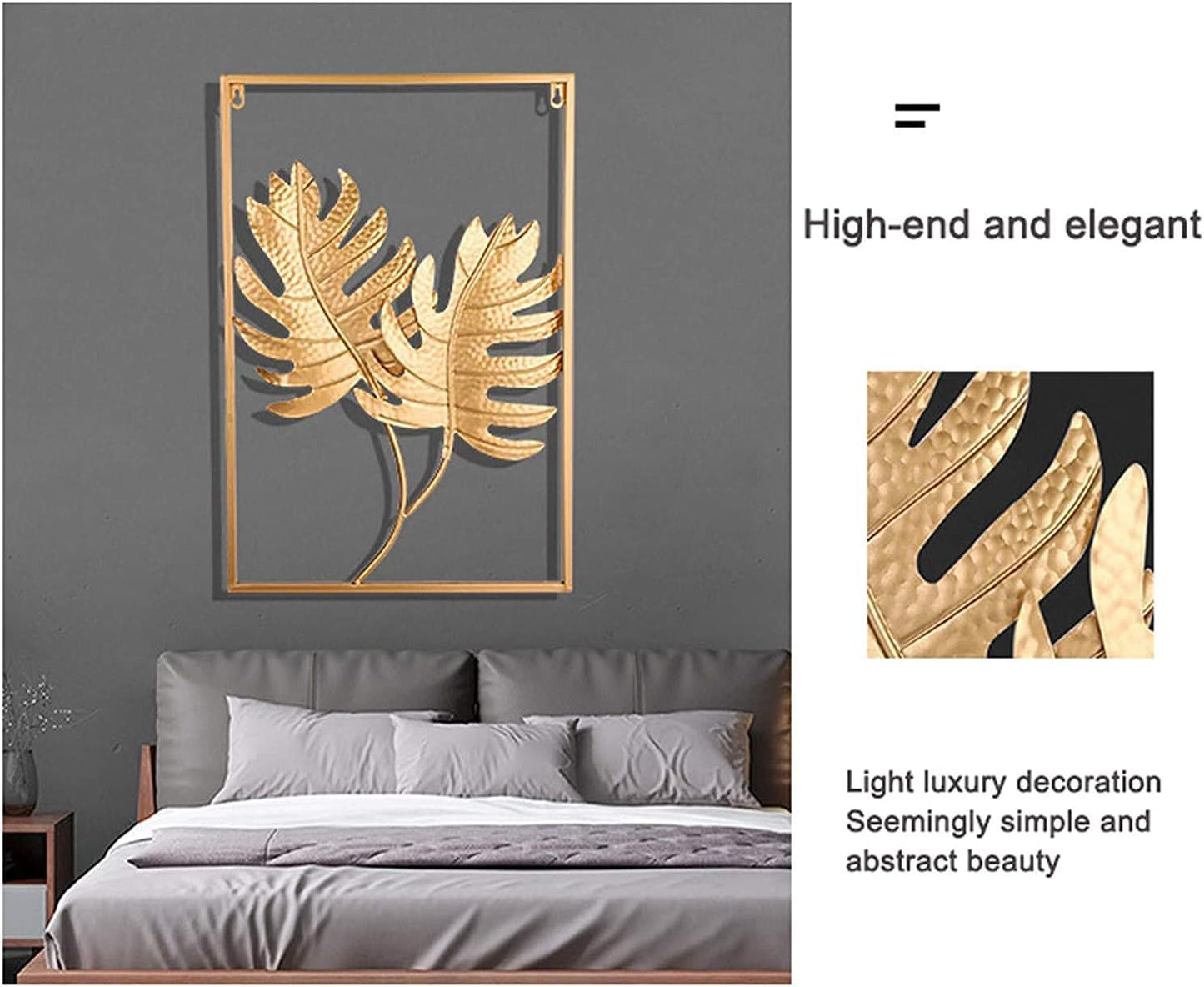 TIO's Gold Metal Wall Decor Leaf Wall Hanging Decoration, Metal Wall Art Home Decor for Living Room Office Bedroom Hotel (Gold Wall Art Set of 3) - The Indie Odyssey