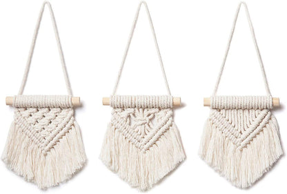 TIO's Mini Macrame Wall Hanging Set of 3 - Cute Boho Christmas Tree Decorations and Car Ornaments