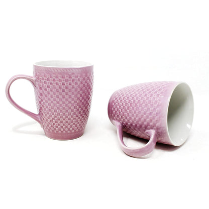 TIO's Pink Check Coffee Mug Set of 2 Ceramic Mugs | Microwave Safe Coffee Mugs (300 Ml Each, Pink)