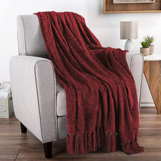 TIO's Soft Chenille Throw Blanket for Sofa, Bed and Couch - 60 * 50 Inches (Maroon)