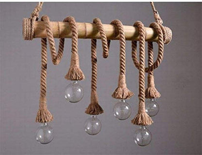 TIO's Bamboo and Jute Rope Ceiling Hanging Chandelier Pendant Ceiling Lamp (Bulb not Included)