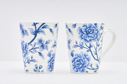 TIO's Ceramic Floral Print - Milk & Coffee Mug, 300 Ml - Set of 2 (Sapphire Bloom)