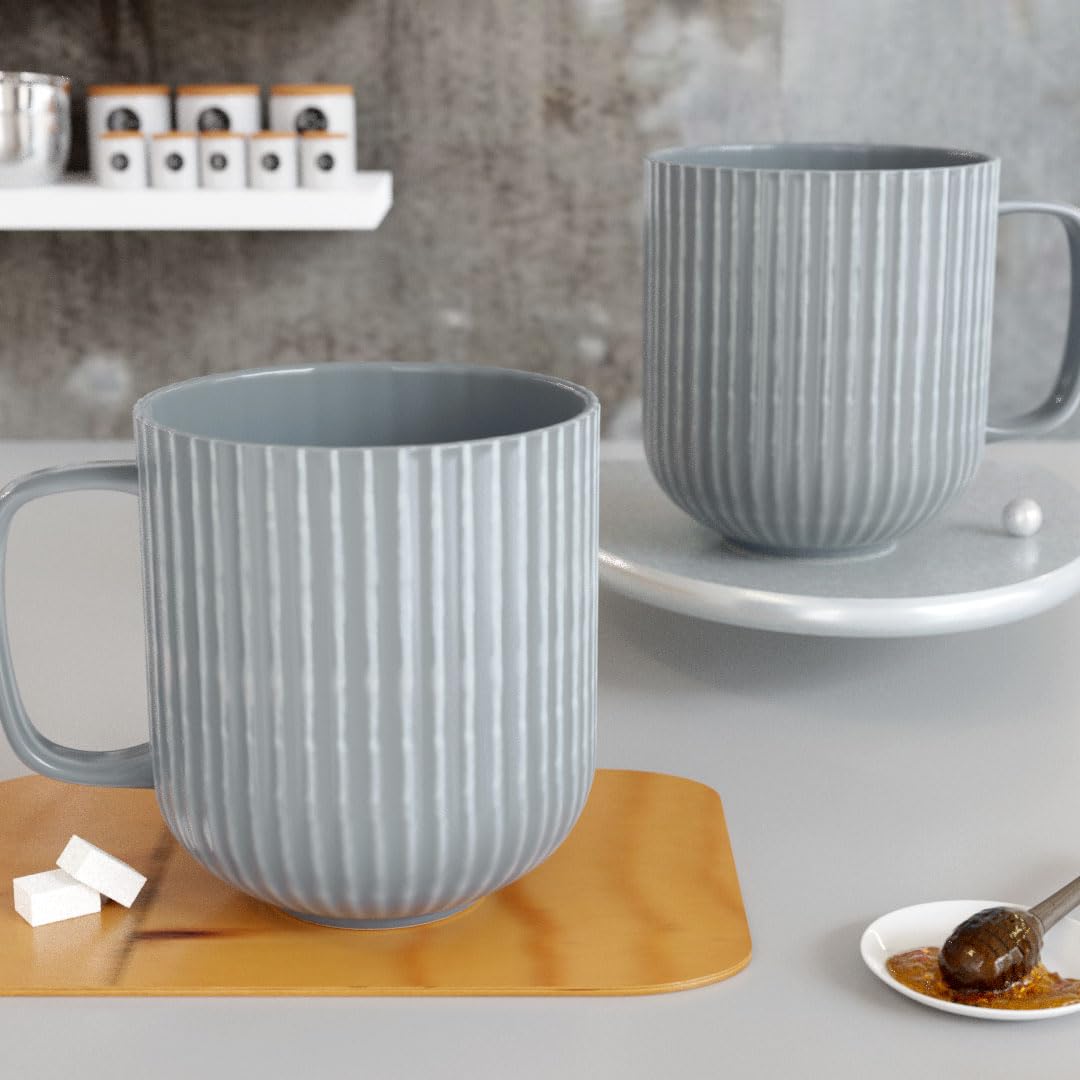 TIO's Coffee Mug Set of 2 Ceramic, Tea Mugs, Microwave Safe Coffee Mugs, Ceramic Tea Cups (330 ml Each, Fringe Grey)