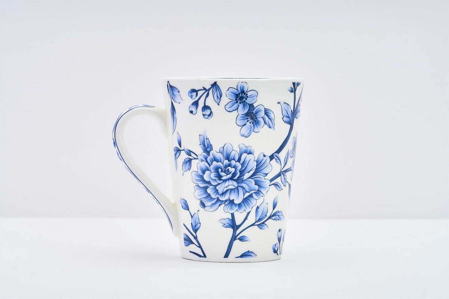 TIO's Ceramic Floral Print - Milk & Coffee Mug, 300 Ml - Set of 2 (Sapphire Bloom)