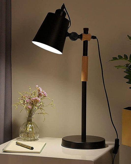 TIO's Nordic Style Metal Desk Lamp,Modern Minimalist Adjustable Reading Lamp with Solid Natural Wood, (Desk Lamp Black) - The Indie Odyssey