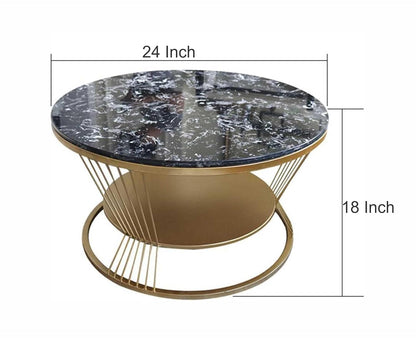 TIO's Double-Layer Marble-Look Coffee Table with Metal Storage (Black & White)