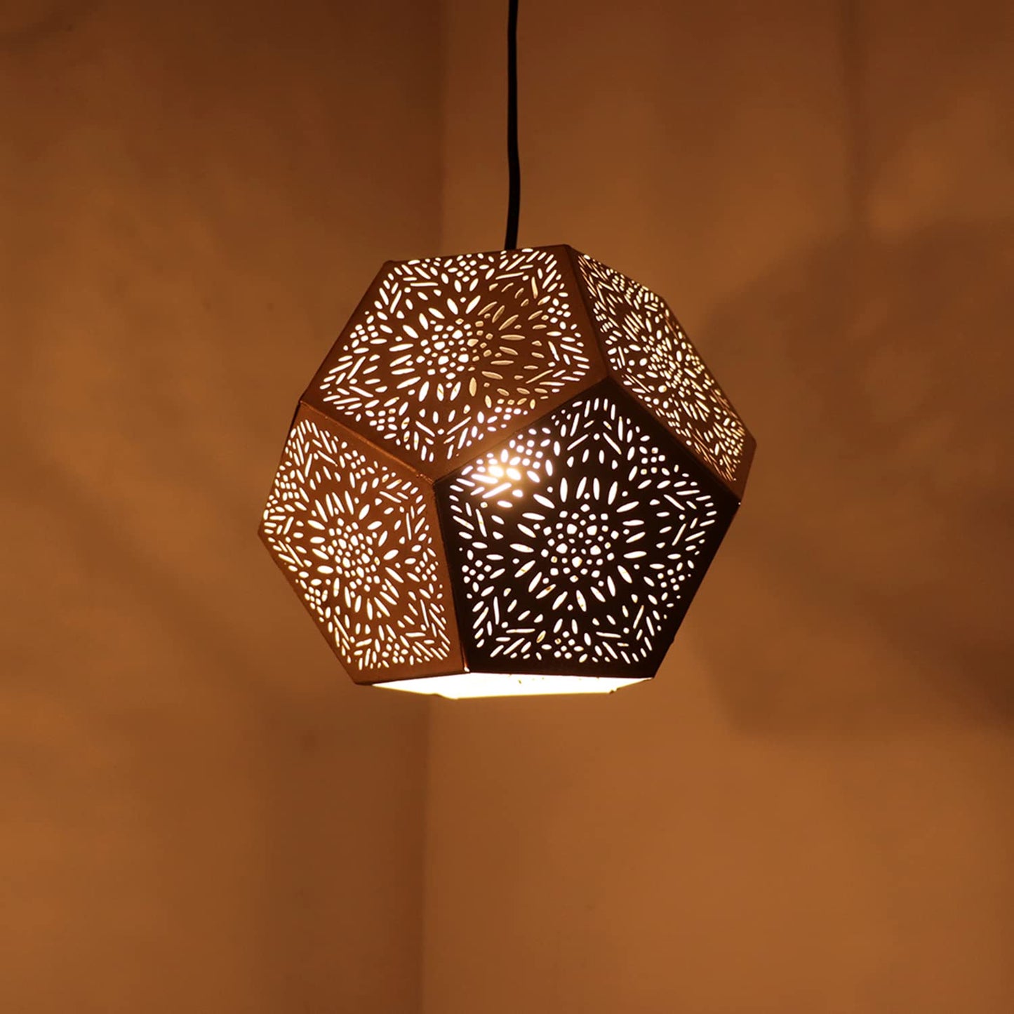 TIO's 'Moroccan Geometry' Hand-Etched Iron Wall Pendant Light for Living Room & Ceiling Hanging Light (Without Bulb) (Corded Electric,7 Inch, Matte Finish) - The Indie Odyssey