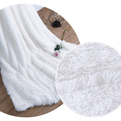 TIO's Super Soft Shaggy Faux Fur Blanket, Plush Fuzzy Bed Throw Decorative Washable Cozy Sherpa Fluffy Blankets for Couch Chair Sofa (White)