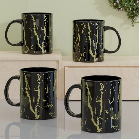 TIO's Black Copper Pipe Coffee Mug Set of 4 Ceramic Mugs | Microwave Safe Coffee Mugs