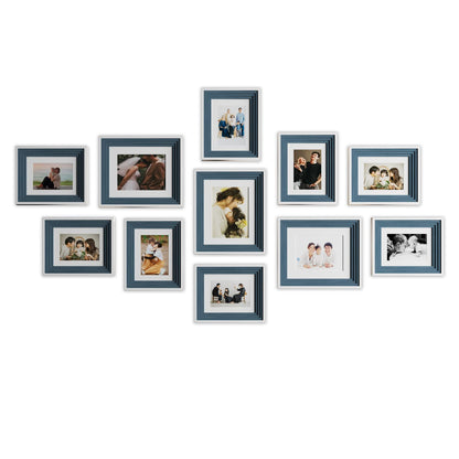 TIO's Boulevard Premium 3D Wall Photo Frame Set of 11 Picture Frames for Wall Hanging (8x10-3 pcs, 6x8-8 pcs)-Step Blue