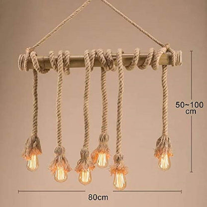 TIO's Bamboo and Jute Rope Ceiling Hanging Chandelier Pendant Ceiling Lamp (Bulb not Included)