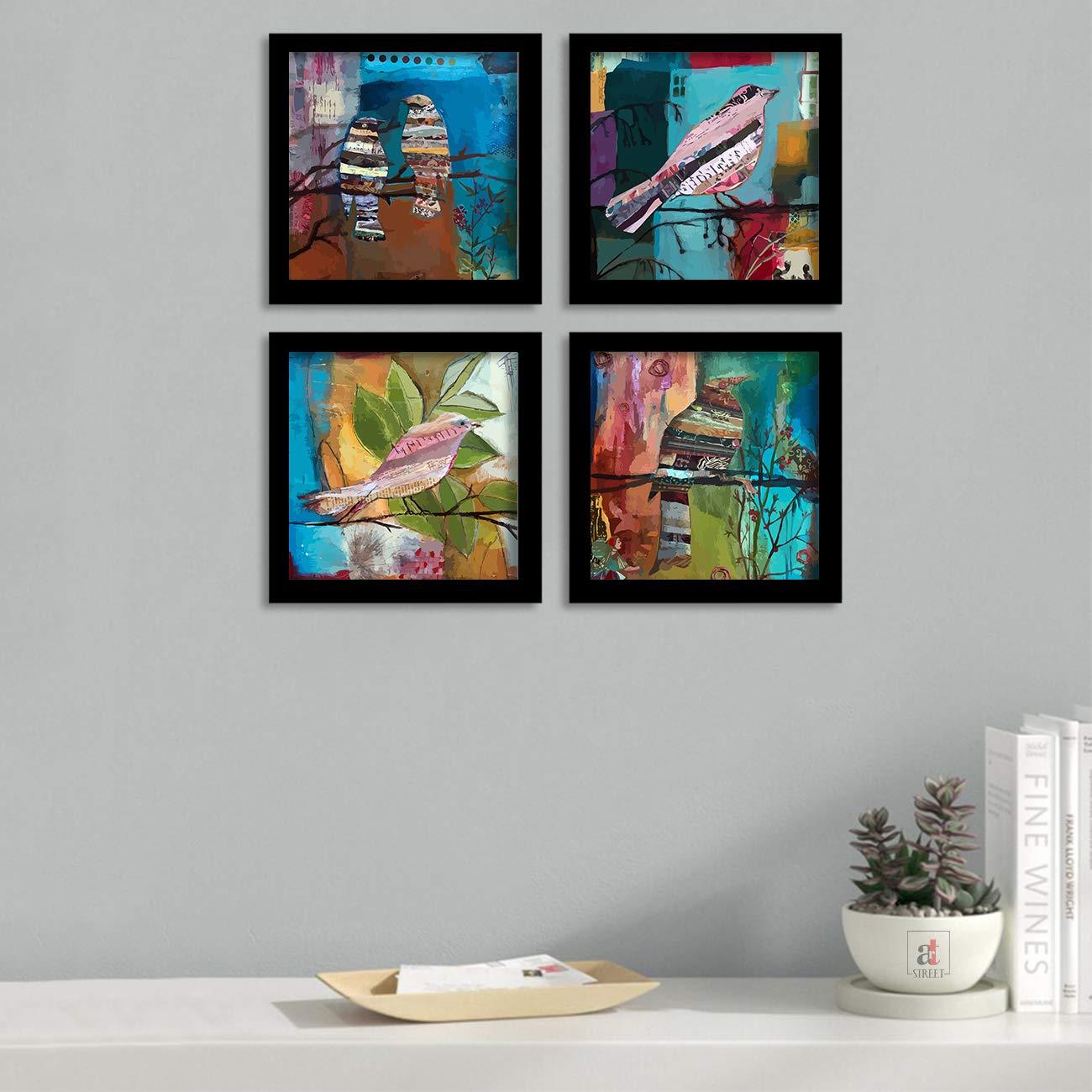 The Indie Odyssey's Multi-colour Jardine Birds Set of 4 Framed Paintings, UV Textured Art Prints (10 x 10 inch) - The Indie Odyssey