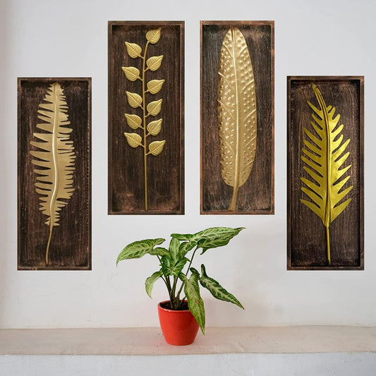 TIO's Golden Iron & MDF Wall Hanging Sculpture Home Decor (Size 8 x 20 inches) (Set of 4) - The Indie Odyssey