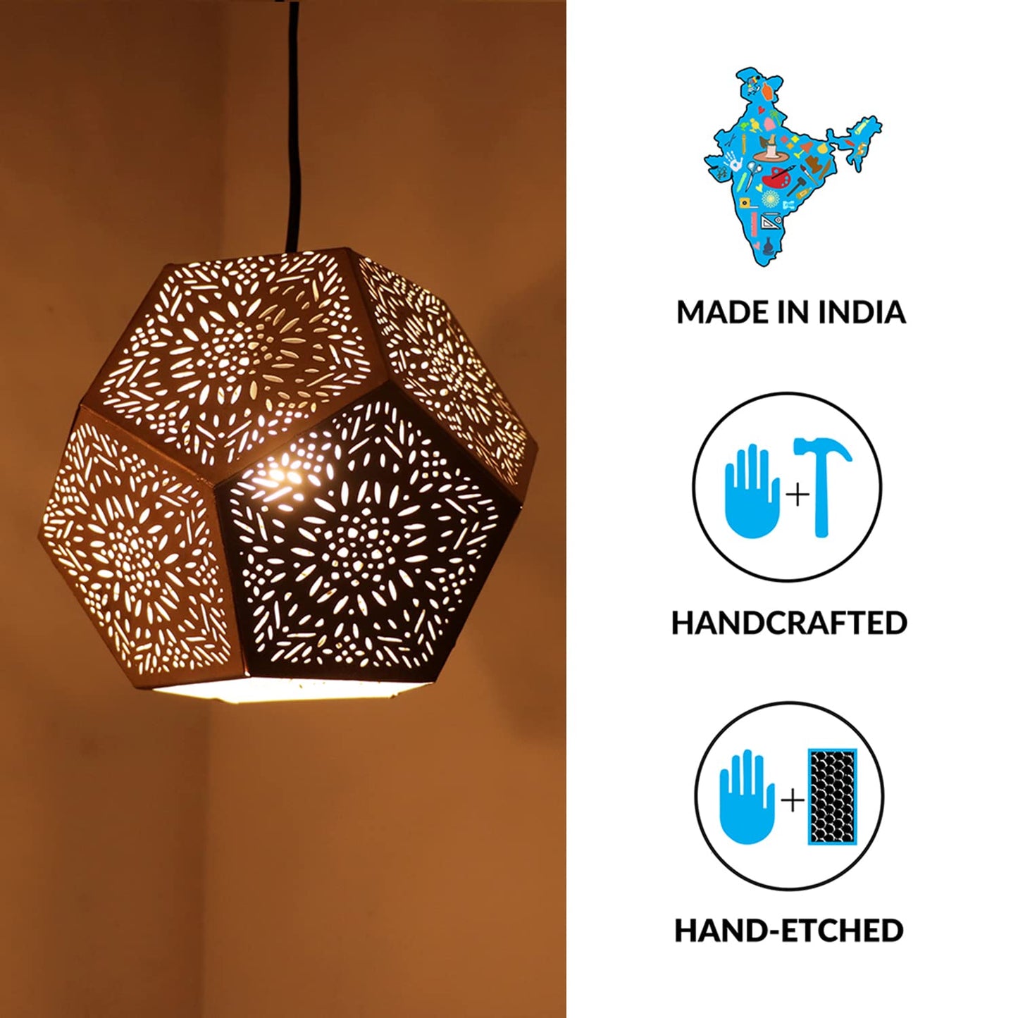 TIO's 'Moroccan Geometry' Hand-Etched Iron Wall Pendant Light for Living Room & Ceiling Hanging Light (Without Bulb) (Corded Electric,7 Inch, Matte Finish) - The Indie Odyssey