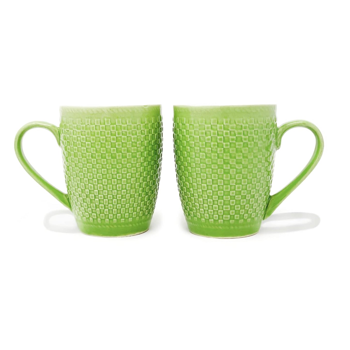 TIO's Green Check Coffee Mug Set of 2 Ceramic mugs| Microwave Safe Milk Mugs (300 ml Each, Green)