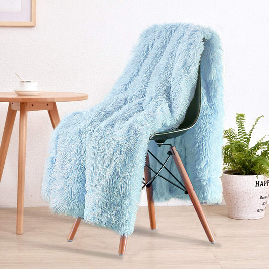 TIO's Super Soft Shaggy Faux Fur Blanket Plush Fuzzy Bed Throw Decorative Cozy Fluffy Blankets for Couch Chair Sofa (Light Blue)