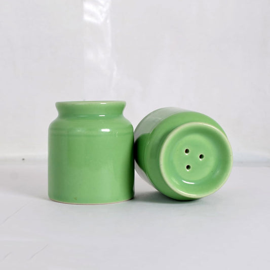 TIO's Handmade Ceramic Salt Pepper Set for Dining Table & Kitchen Ceramic Salt and Pepper Shakers Set Dispenser Set (60 ML) (Green)