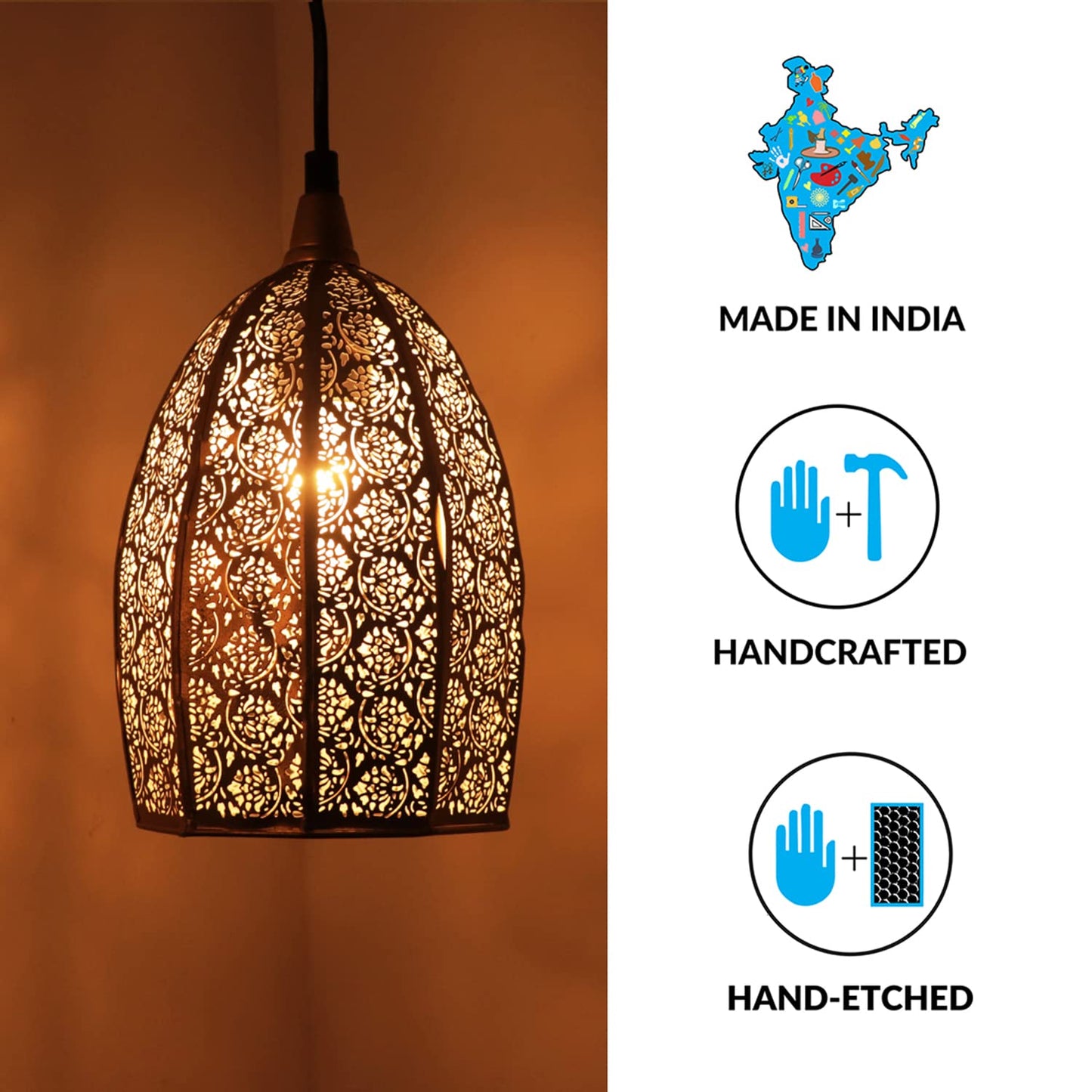 TIO's 'Moroccan Elegance' Hand-Etched Iron Wall Pendant Light for Living Room & Ceiling Hanging Lights (Corded Electric,Without Bulb) (10 Inch, Matte Finish) - The Indie Odyssey