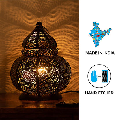 TIO's 'Moroccan Hand-Etched Retro' Iron Bedside Table Lamp For Bedroom Living Room (11 Inch, Iron, Without Bulb, Pack Of 1) |Side Table Lamps For Home Decoration Study Side Lamp, Brown - The Indie Odyssey