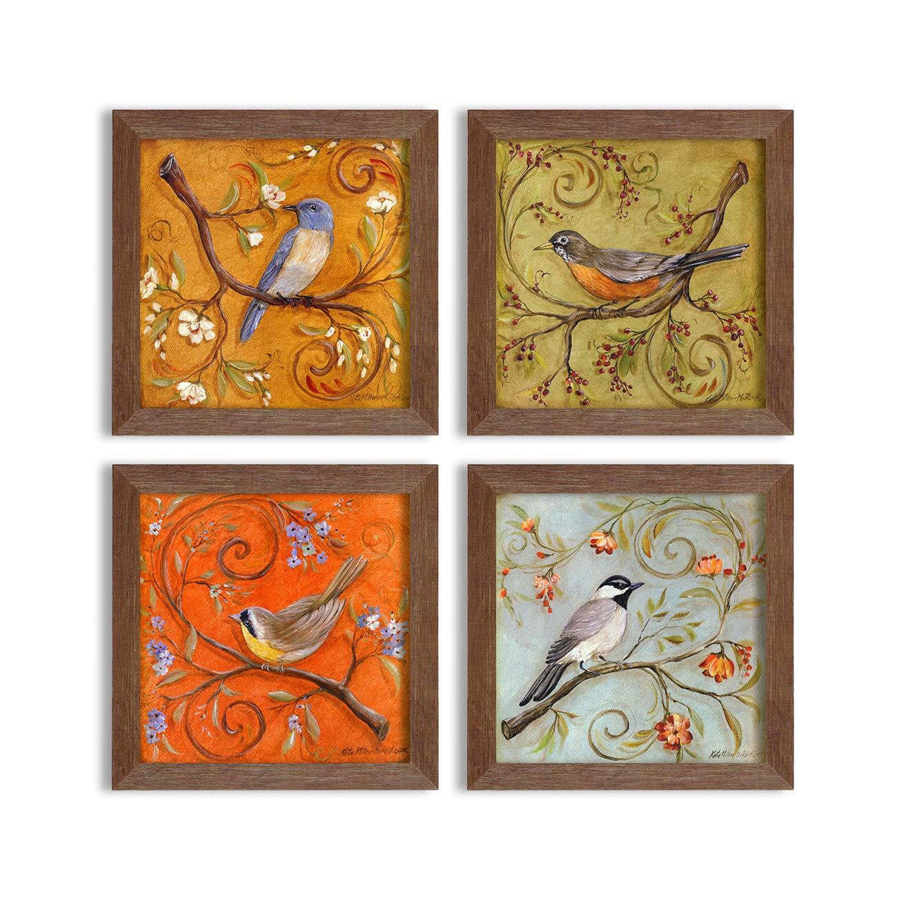 The Indie Odyssey's Multi-colour Jardine Birds Set of 4 Framed Paintings, UV Textured Art Prints (10 x 10 inch) - The Indie Odyssey