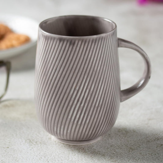 TIO's Fine Ceramic Self Design Twig Coffee/Tea Mugs - 340 ml (Grey, Set of 2)