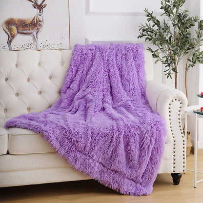 TIO's Super Soft Shaggy Faux Fur Blanket, Plush Fuzzy Bed Throw Decorative Washable Cozy Sherpa Fluffy Blankets for Couch Chair Sofa (Purple 50" x 60")