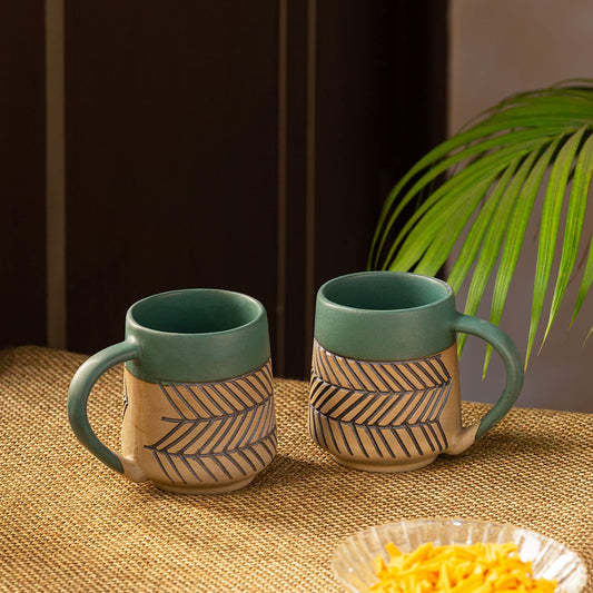 TIO's 'Chevron Waves' Ceramic Tea Cups & Ceramic Coffee Mugs Set of 2 (280 ML, Microwave & Dishwasher Safe)