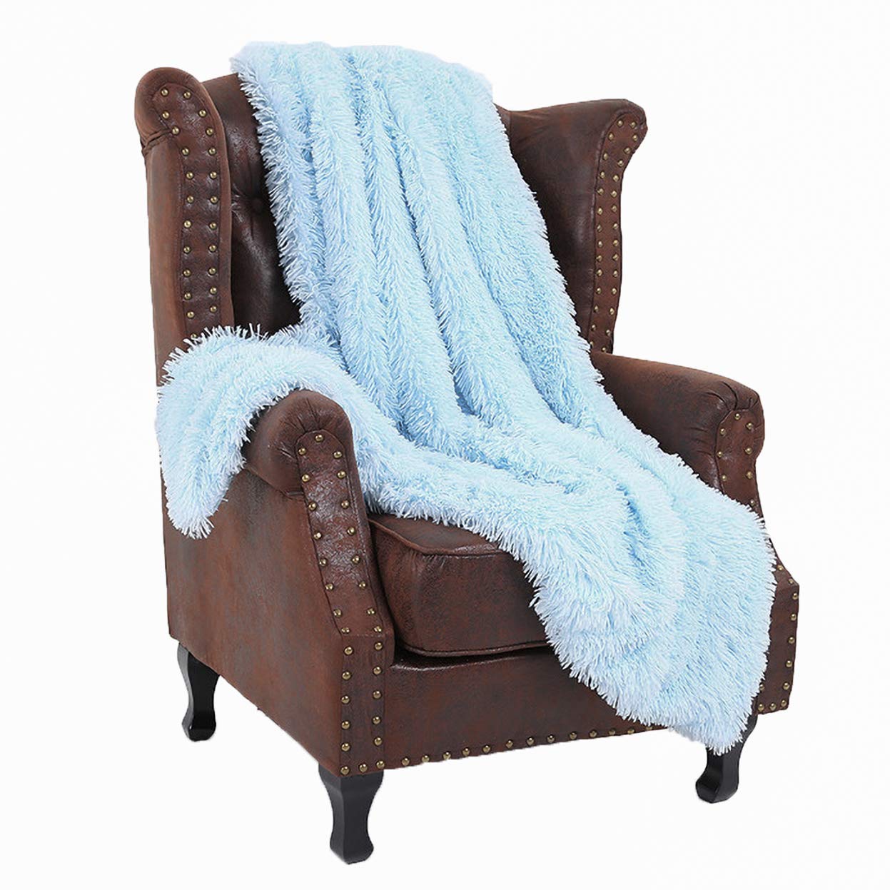 TIO's Super Soft Shaggy Faux Fur Blanket Plush Fuzzy Bed Throw Decorative Cozy Fluffy Blankets for Couch Chair Sofa (Light Blue)