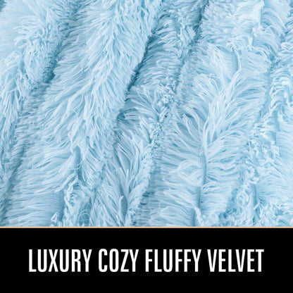 TIO's Super Soft Shaggy Faux Fur Blanket Plush Fuzzy Bed Throw Decorative Cozy Fluffy Blankets for Couch Chair Sofa (Light Blue)