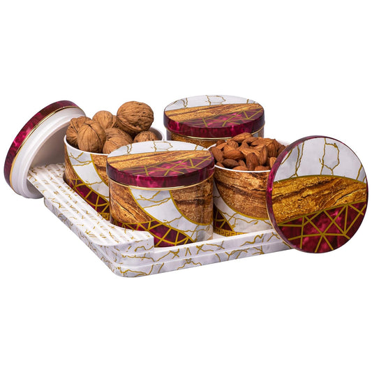 TIO's Unbreakable & Air tight Dry Fruit Container Tray Set with Lid & Serving Tray, Airtight Container Set 430ml (4 Pieces, polypropylene) (Red)