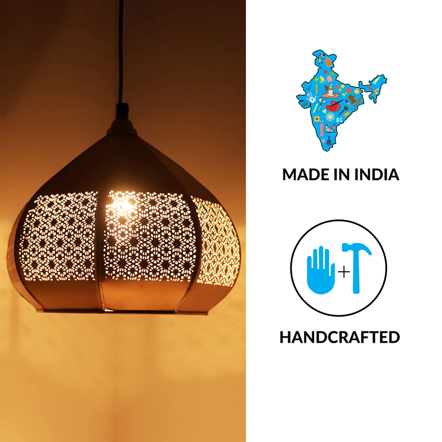 TIO's 'Moroccan Paradise' Hand-Etched Iron Wall Pendant Light for Living Room & Ceiling Hanging Lights for Home Decoration (Without Bulb) (8 Inch, Matte Finish)(Corded Electric) - The Indie Odyssey