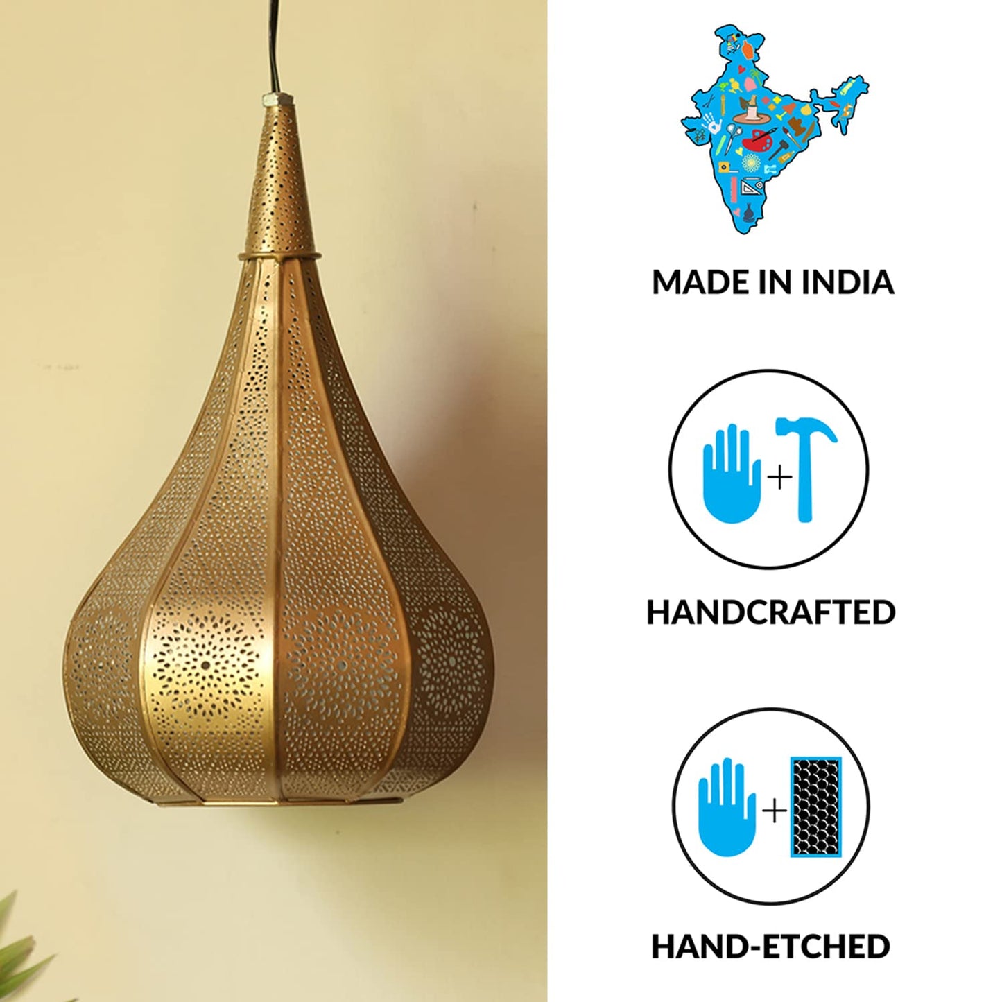 TIO's 'Moroccan Flame' Iron Wall Hanging Light for Living Room | Hand-Etched Ceiling Hanging Lights for Balcony Pendant Light for Bedroom (Without Bulb, Metallic Brown, Corded Electric) - The Indie Odyssey