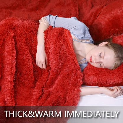 TIO's Thick Red Faux Fur Throw Winter Blanket,2 Layers,50" x 60",Soft Fluffy Plush Fuzzy Cozy Furry Blanket for Sofa Chair Living Room Adults Pets Toddler (Red)