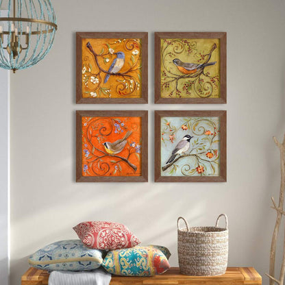 The Indie Odyssey's Multi-colour Jardine Birds Set of 4 Framed Paintings, UV Textured Art Prints (10 x 10 inch) - The Indie Odyssey