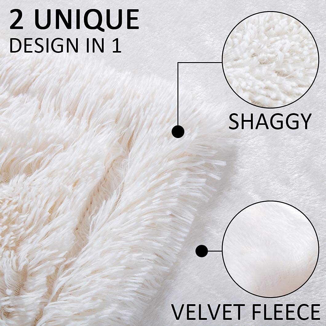 TIO's Super Soft Plush Faux Fur Blanket 60" x 80",Fluffy Cozy Comfy Furry Warm Twin Blanket Sherpa Fuzzy Fleece Thick Lightweight Blanket for Bed Chair Sofa Couch (Cream White)