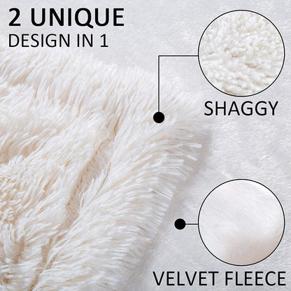 TIO's Super Soft Plush Faux Fur Blanket 60" x 80",Fluffy Cozy Comfy Furry Warm Twin Blanket Sherpa Fuzzy Fleece Thick Lightweight Blanket for Bed Chair Sofa Couch (Cream White)