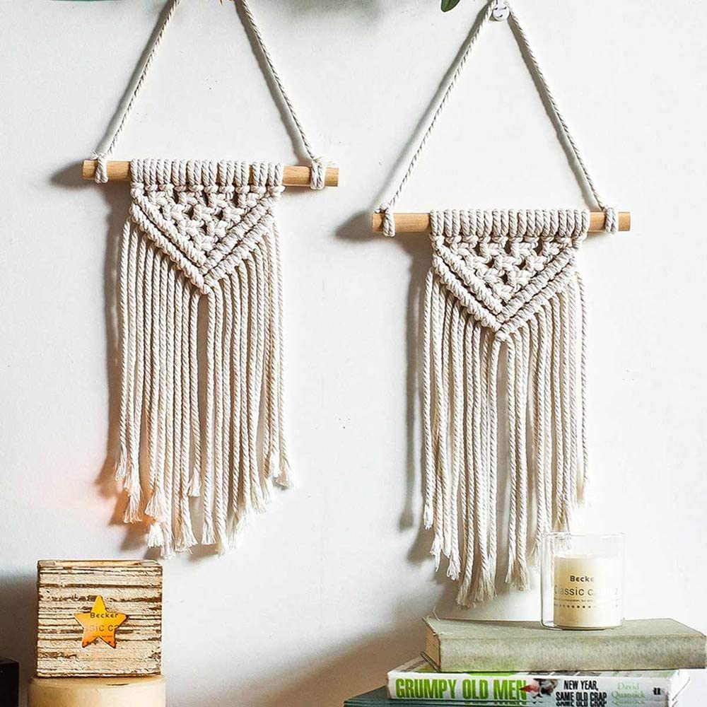 TIO's Set of 2 Macrame Woven Wall Hanging Small Decor Boho Chic Bohemian Home Geometric Art Decor - Beautiful Apartment Dorm Room Decoration,(Size - 20 x 33cm).