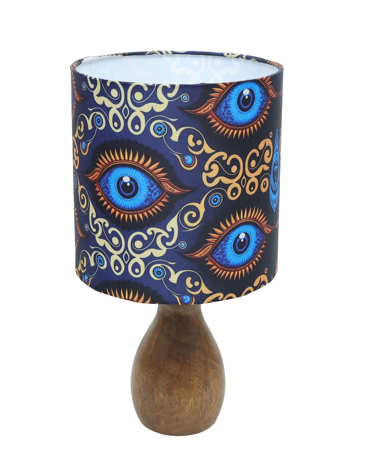 The Indie Odyssey's Dovel Pot, Modern Table Lamp With shade, Wooden Base Modern Fabric Lampshade for Home Office Cafe Restaurant, (Beauty in Eye) - The Indie Odyssey