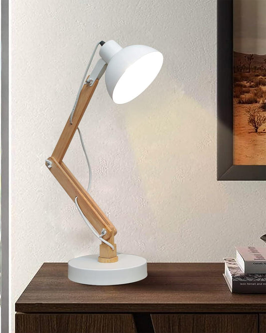 TIO's Lamp, Table Lamp, Study Lamp, Home Decor Items, Lamp for Living Room, Light Lamp, Desk Lamp, Table Lamp for Bedroom, Room Decor, Swing Arm - (Wood Metal, White) - The Indie Odyssey