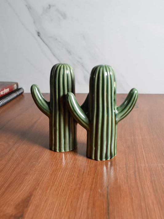 TIO's Salt Pepper Set for Dining Table & Kitchen Ceramic Salt and Pepper Shakers Set Dispenser Set (60 ML) (Green Cactus)